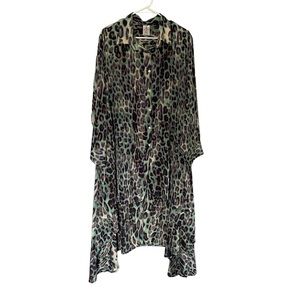 Kara Chic By NF One Size Hi Low Button down Midi Dress Animal Printed Satin Teal